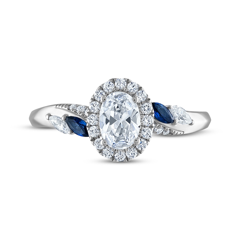 Main Image 3 of Now + Forever Oval-Cut Diamond & Natural Blue Sapphire Engagement Ring 3/4 ct tw 14K White Gold