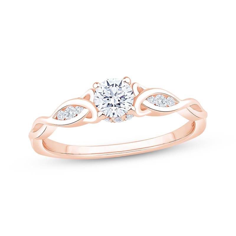 Main Image 1 of Now + Forever Round-Cut Diamond Celtic Love Knot Shank Engagement Ring 1/2 ct tw 14K Rose Gold
