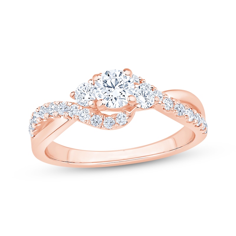 Main Image 1 of Now + Forever Round-Cut Diamond Three-Stone Bypass Engagement Ring 7/8 ct tw 14K Rose Gold