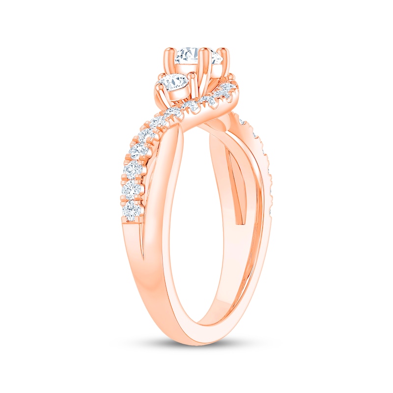 Main Image 2 of Now + Forever Round-Cut Diamond Three-Stone Bypass Engagement Ring 7/8 ct tw 14K Rose Gold