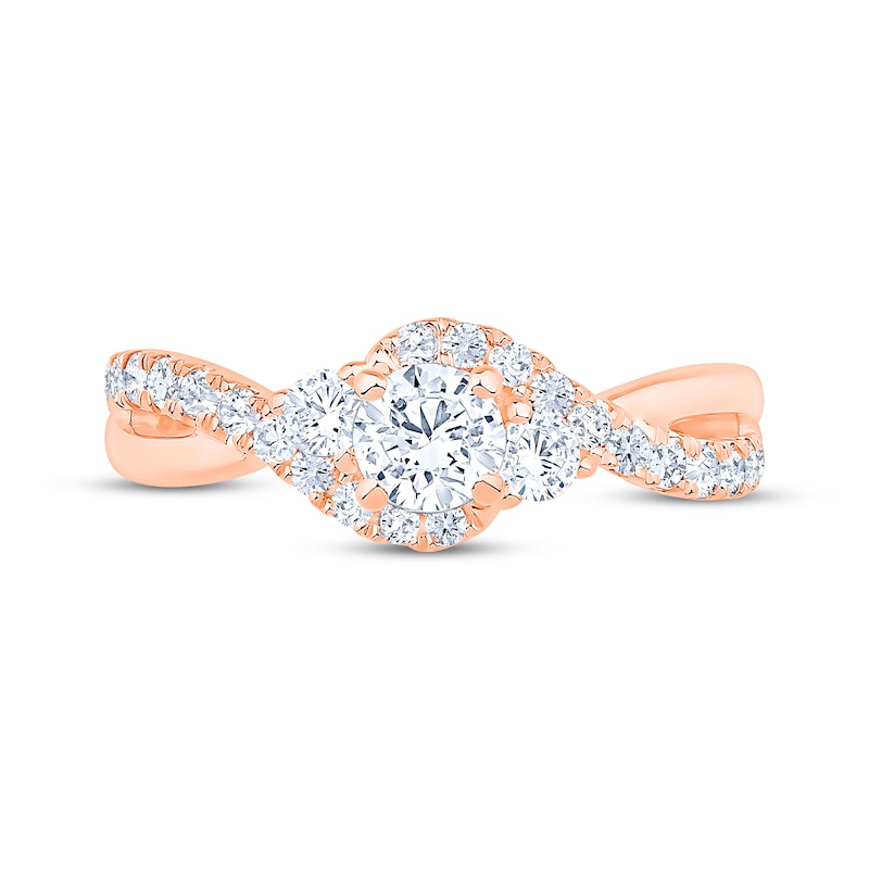 Main Image 3 of Now + Forever Round-Cut Diamond Three-Stone Bypass Engagement Ring 7/8 ct tw 14K Rose Gold