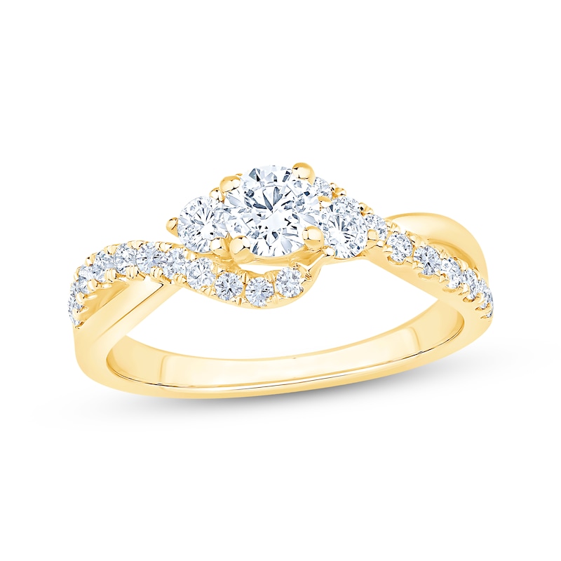 Main Image 1 of Now + Forever Round-Cut Diamond Three-Stone Bypass Engagement Ring 7/8 ct tw 14K Yellow Gold