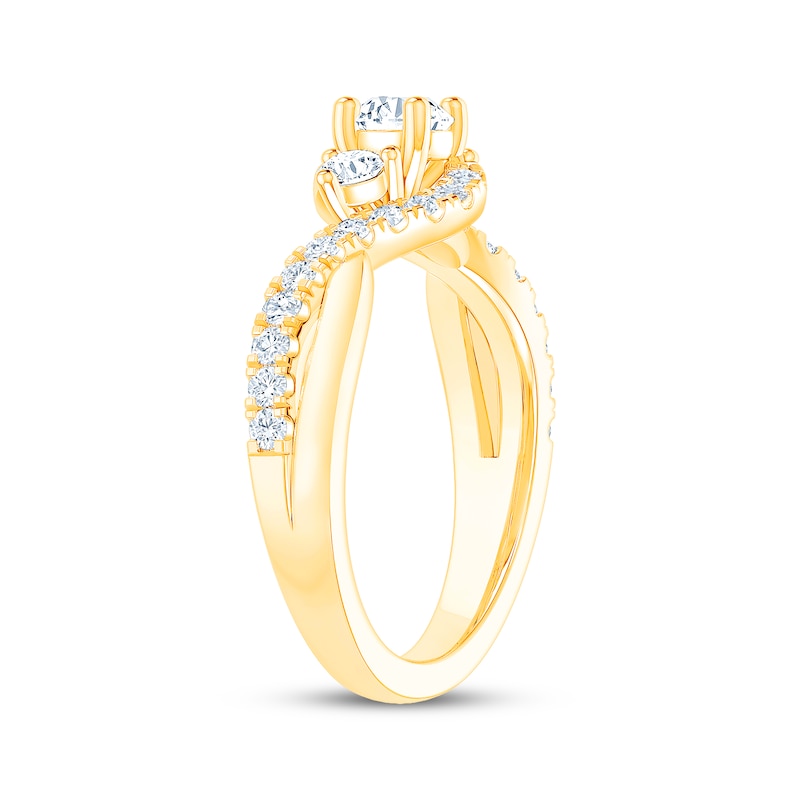 Main Image 2 of Now + Forever Round-Cut Diamond Three-Stone Bypass Engagement Ring 7/8 ct tw 14K Yellow Gold