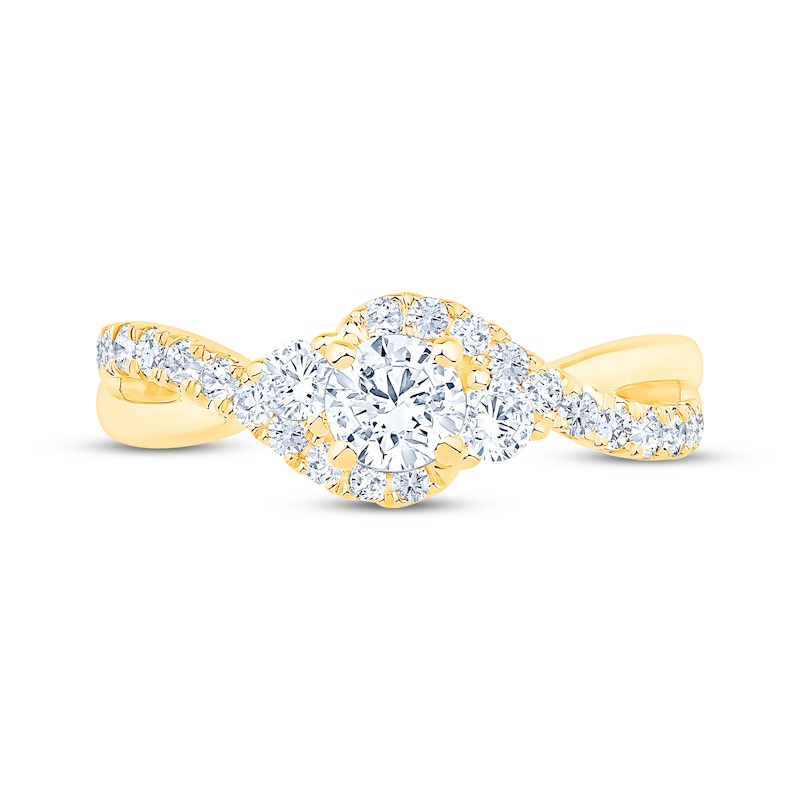 Main Image 3 of Now + Forever Round-Cut Diamond Three-Stone Bypass Engagement Ring 7/8 ct tw 14K Yellow Gold