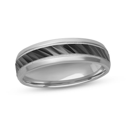 Now + Forever Engraved Stripe Wedding Band Sterling Silver 6mm