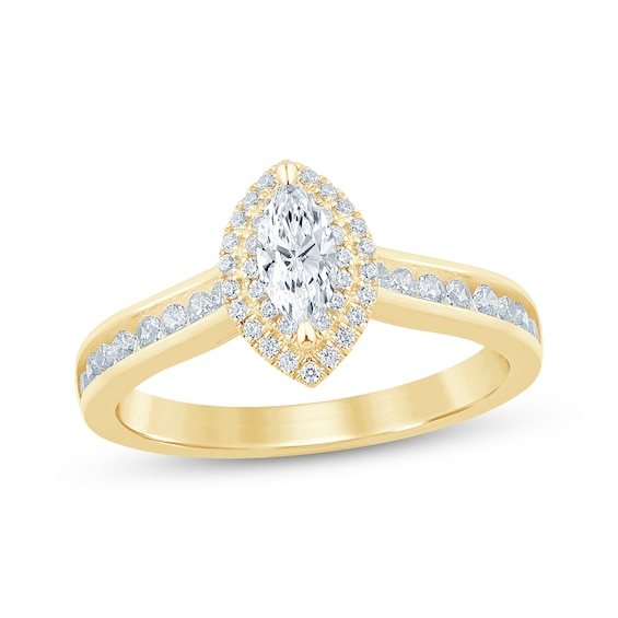 Now + Forever Marquise-Cut Diamond Double Halo Engagement Ring 5/8 ct tw 14K Yellow Gold