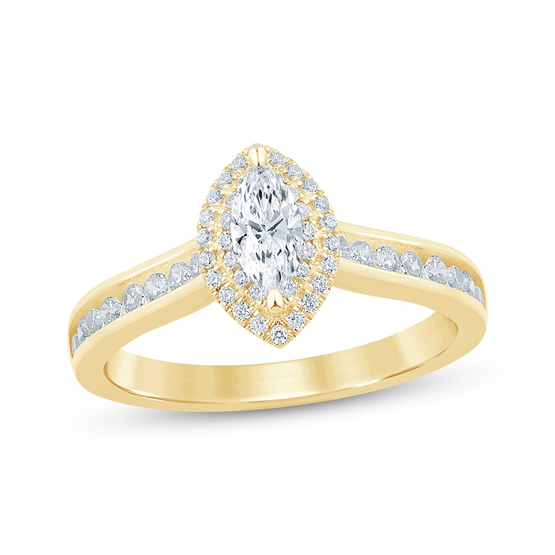 Main Image 1 of Now + Forever Marquise-Cut Diamond Double Halo Engagement Ring 5/8 ct tw 14K Yellow Gold