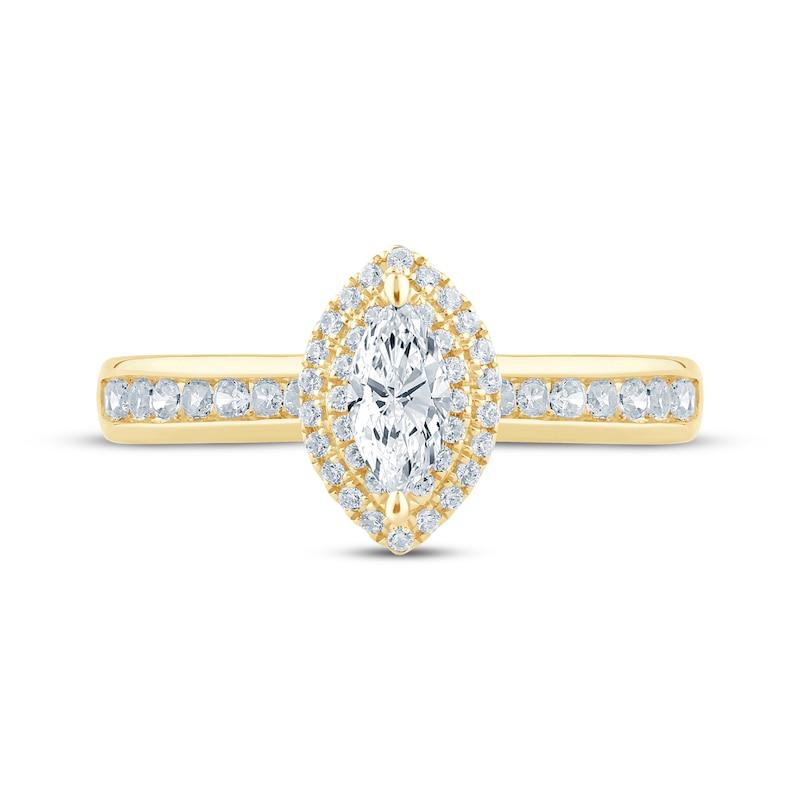 Main Image 3 of Now + Forever Marquise-Cut Diamond Double Halo Engagement Ring 5/8 ct tw 14K Yellow Gold