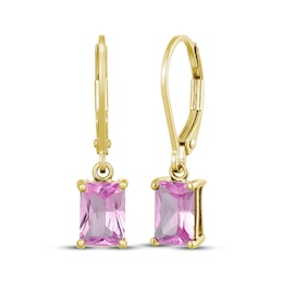 STUDIO BY KAY Emerald-Cut Pink Lab-Created Sapphire Drop Earrings 24K Yellow Gold Vermeil Sterling Silver