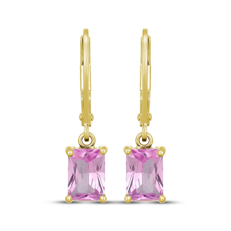 Main Image 2 of STUDIO BY KAY Emerald-Cut Pink Lab-Created Sapphire Drop Earrings 24K Yellow Gold Vermeil Sterling Silver