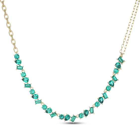 STUDIO BY KAY Baguette, Pear & Round-Cut Lab-Created Emerald Necklace 24K Yellow Gold Vermeil Sterling Silver 18"