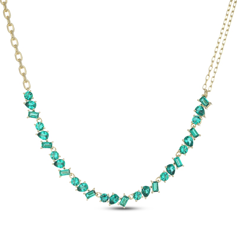 Main Image 1 of STUDIO BY KAY Baguette, Pear & Round-Cut Lab-Created Emerald Necklace 24K Yellow Gold Vermeil Sterling Silver 18"