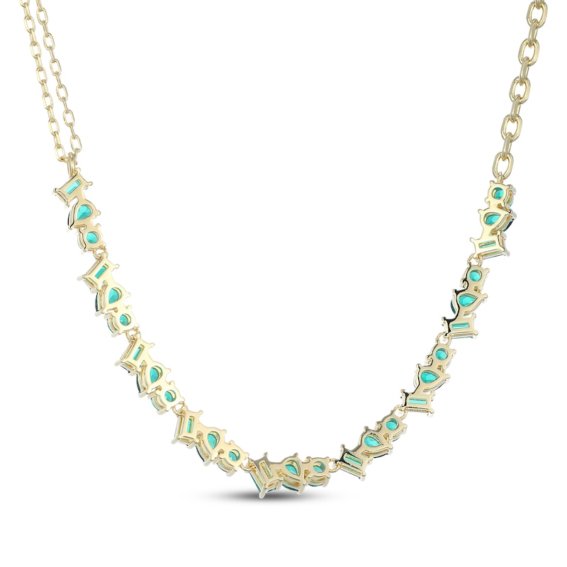 Main Image 3 of STUDIO BY KAY Baguette, Pear & Round-Cut Lab-Created Emerald Necklace 24K Yellow Gold Vermeil Sterling Silver 18"