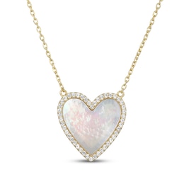 STUDIO BY KAY Heart-Shaped Mother-of-Pearl & White Lab-Created Sapphire Necklace 24K Yellow Gold Vermeil Sterling Silver 18"