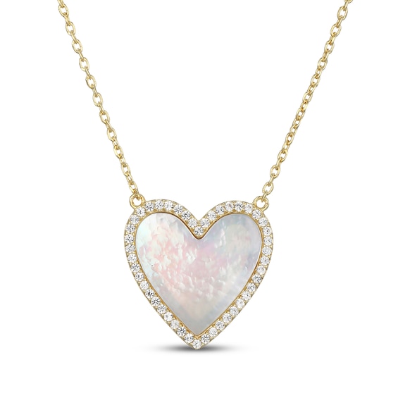 STUDIO BY KAY Heart-Shaped Mother-of-Pearl & White Lab-Created Sapphire Necklace 24K Yellow Gold Vermeil Sterling Silver 18"