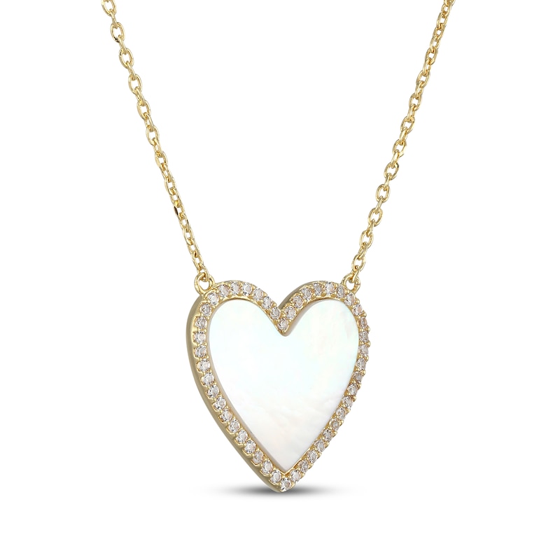 Main Image 2 of STUDIO BY KAY Heart-Shaped Mother-of-Pearl & White Lab-Created Sapphire Necklace 24K Yellow Gold Vermeil Sterling Silver 18"