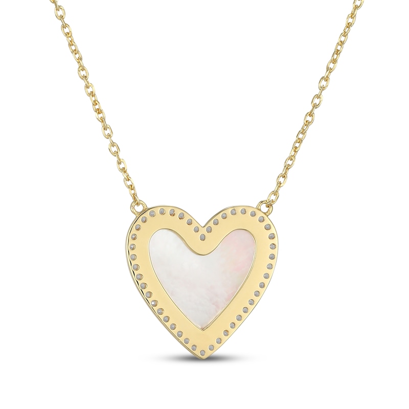 Main Image 3 of STUDIO BY KAY Heart-Shaped Mother-of-Pearl & White Lab-Created Sapphire Necklace 24K Yellow Gold Vermeil Sterling Silver 18"