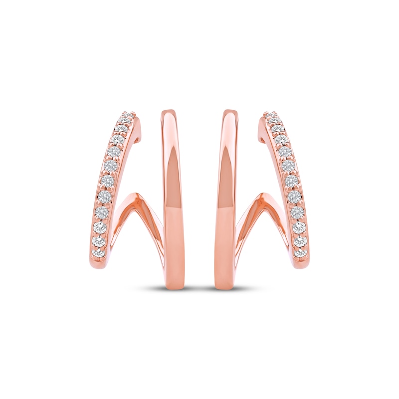 Main Image 2 of Diamond Two-Row Split J-Hoop Huggie Earrings 1/6 ct tw 10K Rose Gold