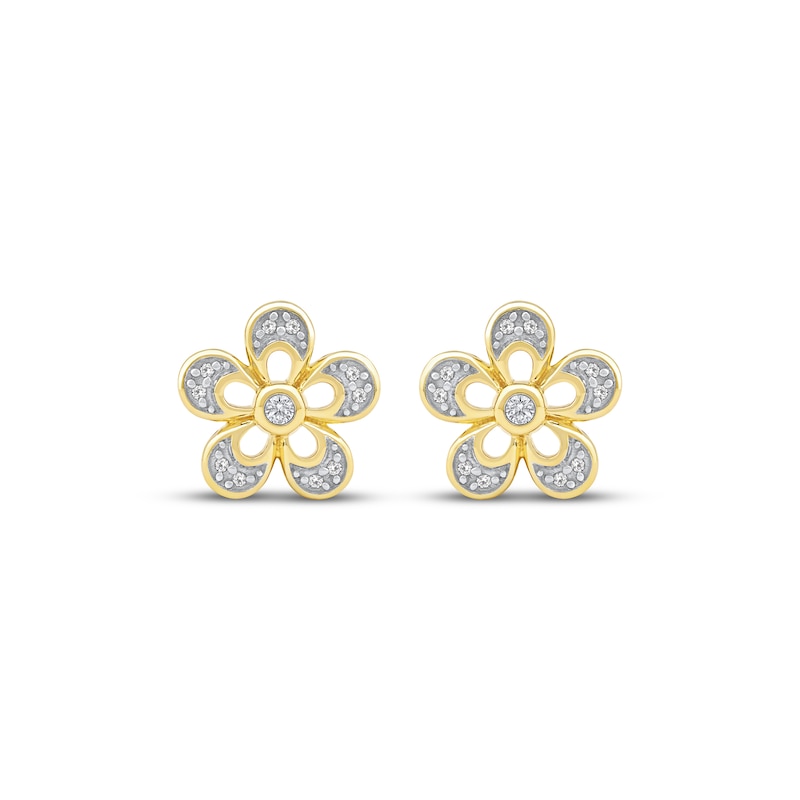 Main Image 2 of Diamond Flower Stud Earrings 1/10 ct tw 10K Yellow Gold