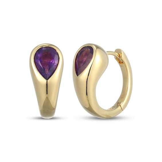 STUDIO BY KAY Pear-Shaped Amethyst Huggie Hoop Earrings 24K Yellow Gold Vermeil Sterling Silver