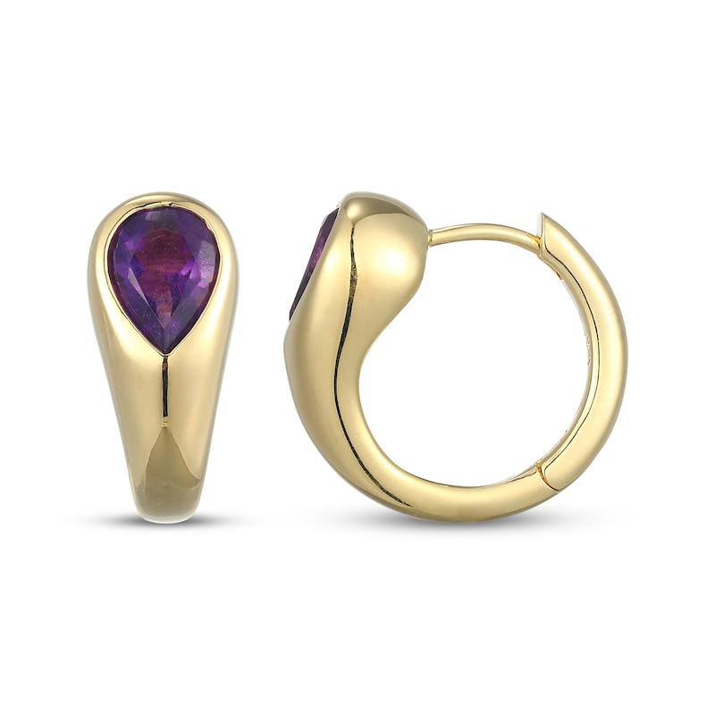 Main Image 3 of STUDIO BY KAY Pear-Shaped Amethyst Huggie Hoop Earrings 24K Yellow Gold Vermeil Sterling Silver