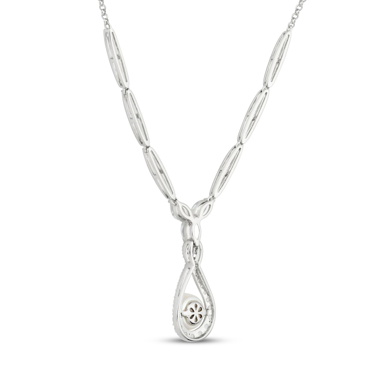 Main Image 3 of Cultured Pearl & White Lab-Created Sapphire Drop Necklace Sterling Silver 18"