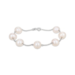 Cultured Pearl Station Bracelet Sterling Silver 7.25"