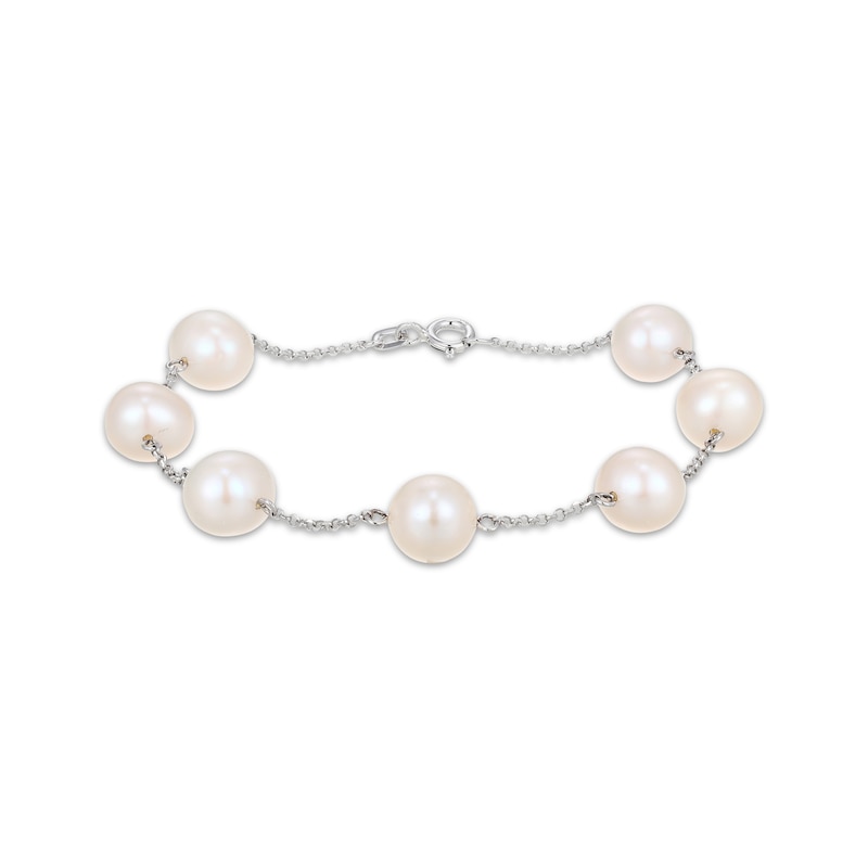 Main Image 1 of Cultured Pearl Station Bracelet Sterling Silver 7.25"