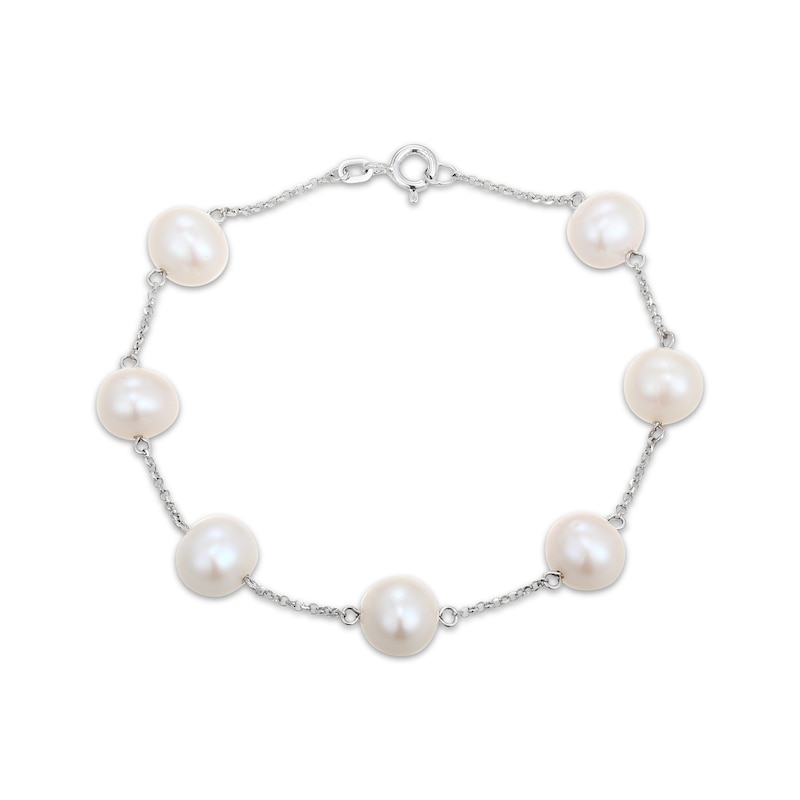 Main Image 2 of Cultured Pearl Station Bracelet Sterling Silver 7.25"