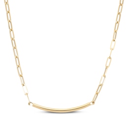 3.5mm Paperclip Chain Bar Necklace Hollow 10K Yellow Gold 18"