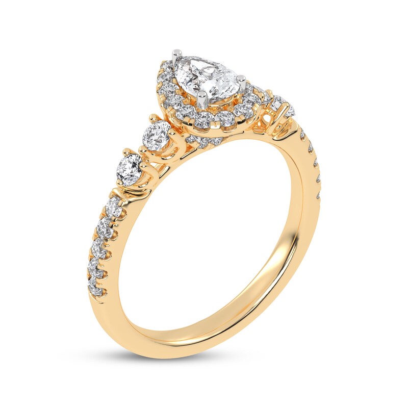 Main Image 2 of Now + Forever Lab-Grown Diamonds Pear-Shaped Halo Engagement Ring 3/4 ct tw 14K Yellow Gold