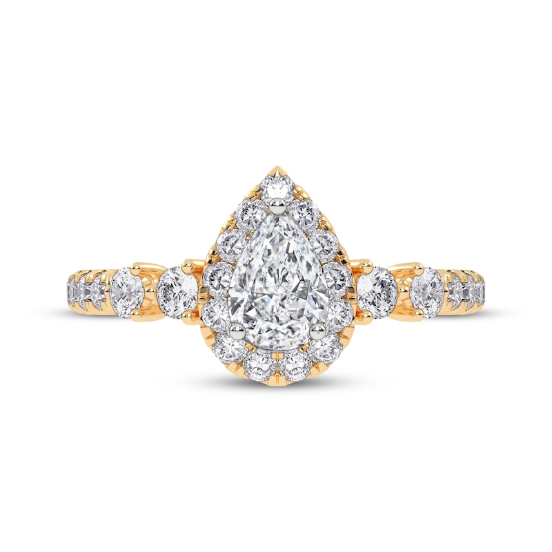 Main Image 3 of Now + Forever Lab-Grown Diamonds Pear-Shaped Halo Engagement Ring 3/4 ct tw 14K Yellow Gold