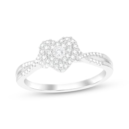 Multi-Diamond Heart-Shaped Halo Promise Ring 1/5 ct tw Sterling Silver