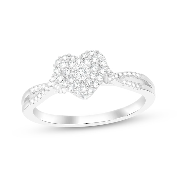 Multi-Diamond Heart-Shaped Halo Promise Ring 1/5 ct tw Sterling Silver