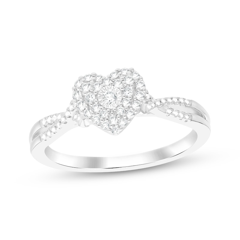 Main Image 1 of Multi-Diamond Heart-Shaped Halo Promise Ring 1/5 ct tw Sterling Silver