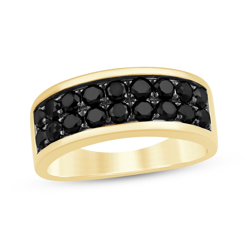 Main Image 1 of Now + Forever Now + Forever Men's Black Diamond Two-Row Wedding Band 2 ct tw 10K Yellow Gold