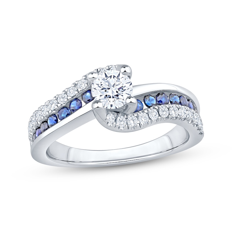 Main Image 1 of Now + Forever Round-Cut Diamond & Natural Blue Sapphire Bypass Engagement Ring 3/4 ct tw 14K White Gold