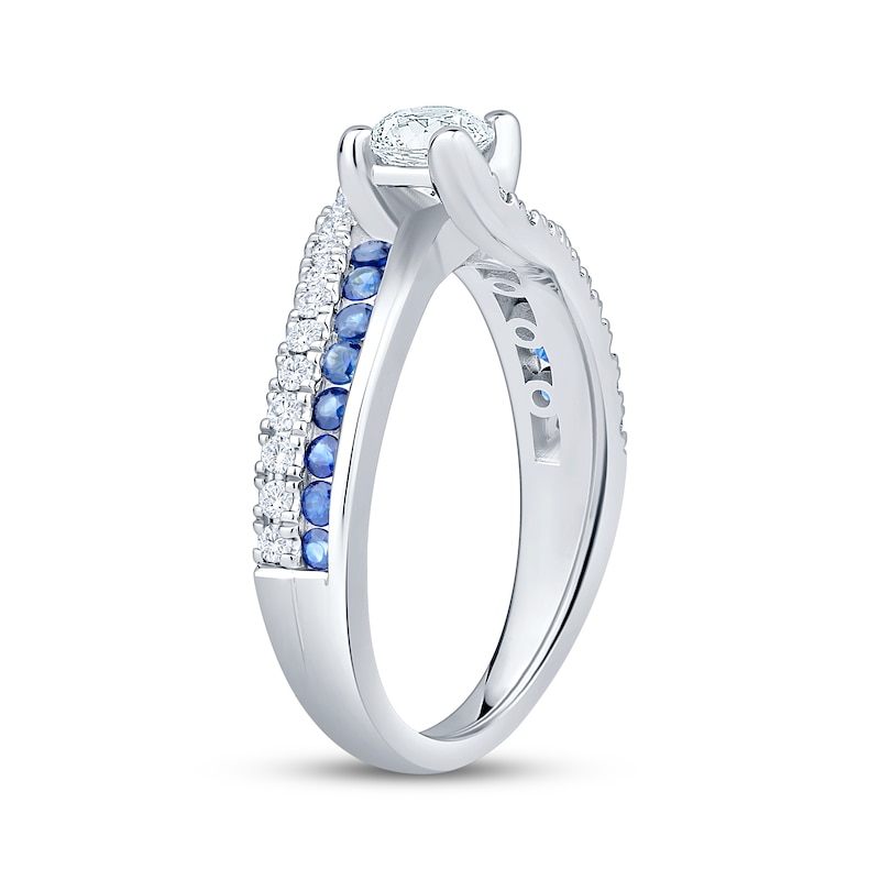 Main Image 2 of Now + Forever Round-Cut Diamond & Natural Blue Sapphire Bypass Engagement Ring 3/4 ct tw 14K White Gold