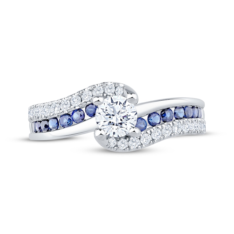Main Image 3 of Now + Forever Round-Cut Diamond & Natural Blue Sapphire Bypass Engagement Ring 3/4 ct tw 14K White Gold