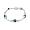 Thumbnail Image 1 of Oval-Cut Lab-Created Emerald & White Lab-Created Sapphire Halo Station Bracelet Sterling Silver 7.25&quot;