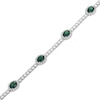 Thumbnail Image 2 of Oval-Cut Lab-Created Emerald & White Lab-Created Sapphire Halo Station Bracelet Sterling Silver 7.25&quot;