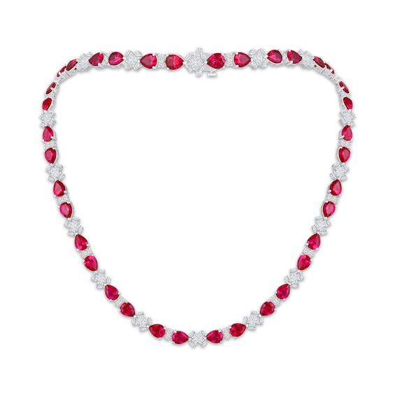 Pear-Shaped Lab-Created Ruby & White Lab-Created Sapphire Necklace Sterling Silver 18"