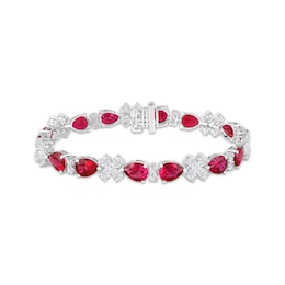 Pear-Shaped Lab-Created Ruby & White Lab-Created Sapphire Bracelet Sterling Silver 7"