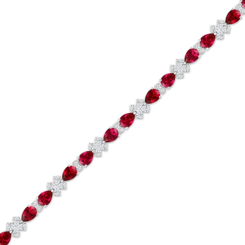 Main Image 2 of Pear-Shaped Lab-Created Ruby & White Lab-Created Sapphire Bracelet Sterling Silver 7&quot;