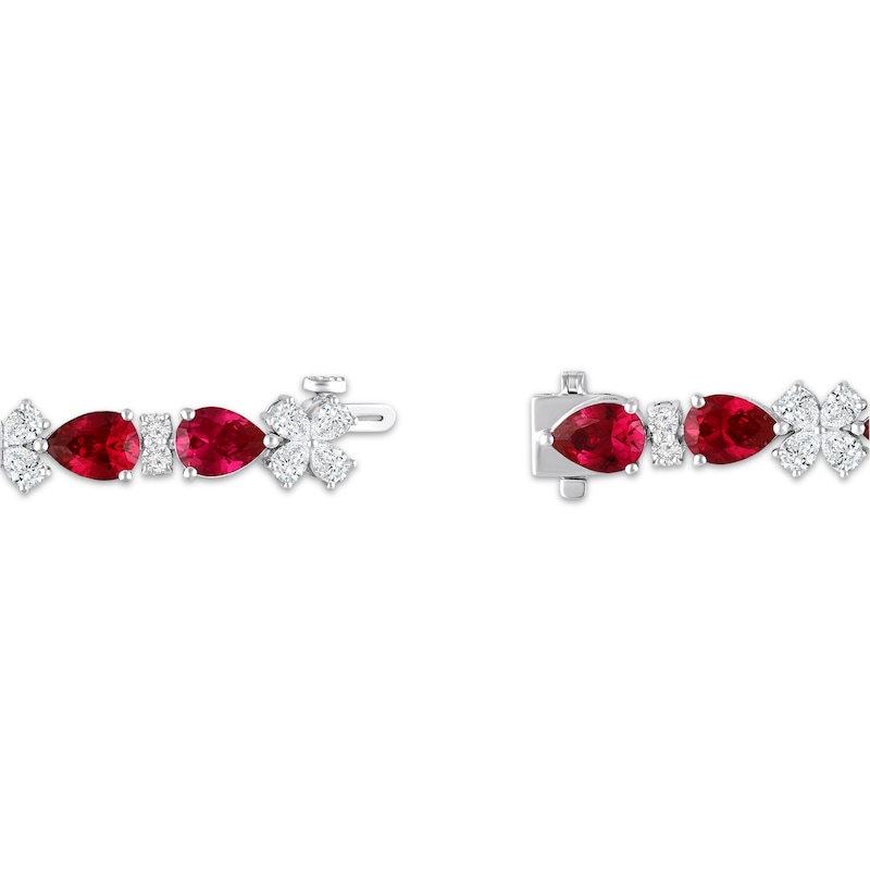 Main Image 3 of Pear-Shaped Lab-Created Ruby & White Lab-Created Sapphire Bracelet Sterling Silver 7&quot;