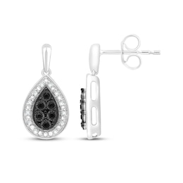 Black & White Multi-Diamond Teardrop Dangle Earrings 1/6 ct tw Sterling Silver