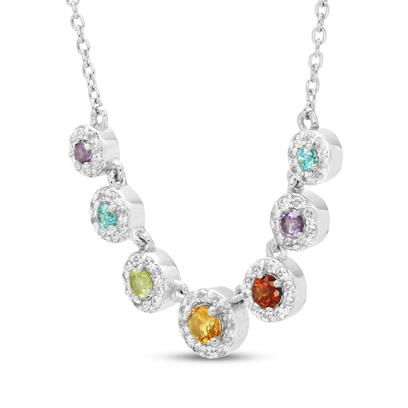 Main Image 2 of Amethyst, Swiss Blue Topaz, Peridot, Citrine, Garnet & White Lab-Created Sapphire Halo Necklace Sterling Silver 18&quot;