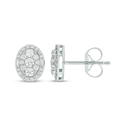 Round & Baguette-Cut Multi-Diamond Oval Halo Stud Earrings 1/2 ct tw 10K White Gold