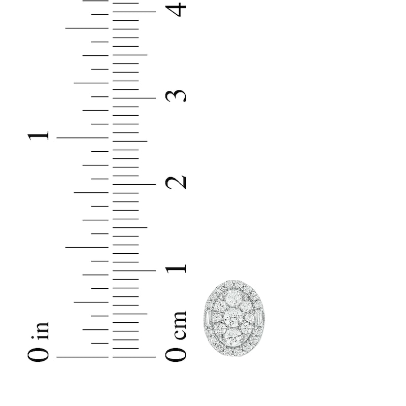 Main Image 3 of Round & Baguette-Cut Multi-Diamond Oval Halo Stud Earrings 1/2 ct tw 10K White Gold