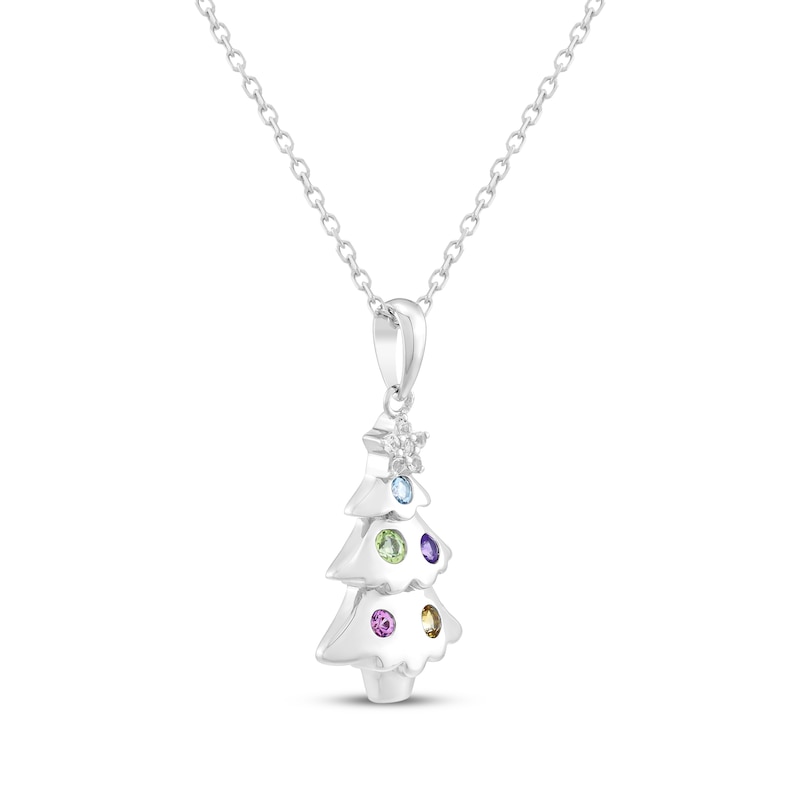 Main Image 2 of Multicolor Natural & Lab-Created Gemstone Christmas Tree Necklace Sterling Silver 18"
